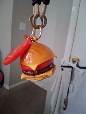 Hot Topic Cheeseburger Charm Hair Tie in Brown, Red, Yellow